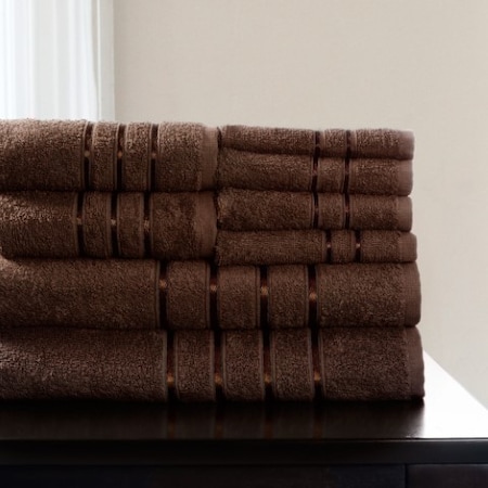 Hastings Home 8 Piece 100 Percent Cotton Plush Bath Towel Set Choc 181608FEE